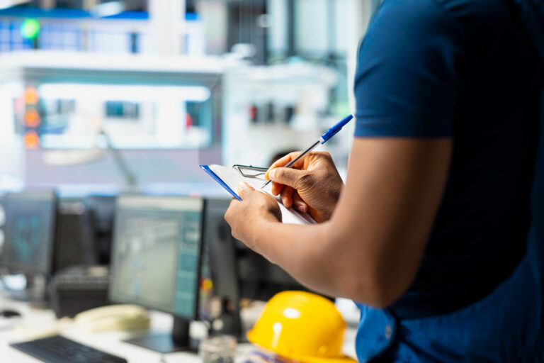técnico realizando mantenimiento preventivo en taller técnico en el laboratorio